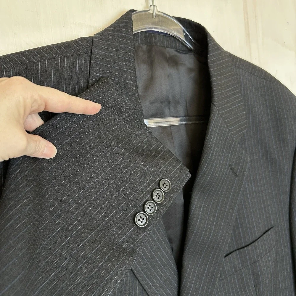 Chaps Ralph Lauren Blazer Sz‎ 44R Gray Pinstripe Wool Cashmere Two Button Jacket